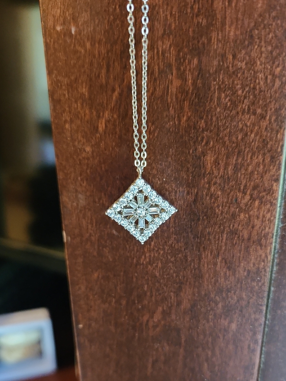 Women's Diamond Cz Halo Square Pendant Necklace - .925 Sterling